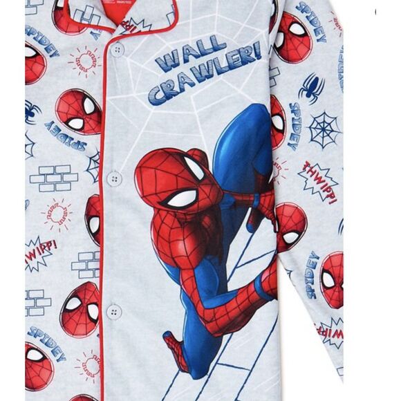 Spiderman Boys Pajama Set 2-Piece Coat Style Sleepwear  Size 5 7 8 12 NWT - Picture 3 of 12